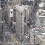 Aerial view of the iconic Flatiron Building in Manhattan, New York City, USA