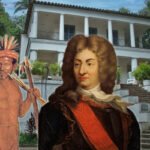 Indigenous Brazilian and René Duguay-Trouin in front of Solar Grandjean de Montigny in Gávea, Rio de Janeiro